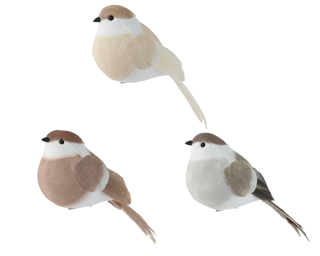 OISEAUX EN MOUSSES - 3 COULEURS - PRIX À L'UNITÉ -  L17.00-W7.00-H6.50cm