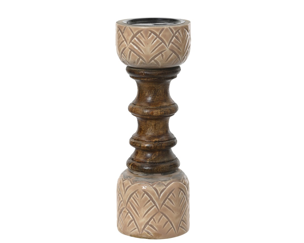 CANDELABRO MADERA DE MANGO Y ESMALTE -  L8.50-W8.50-H25.00cm