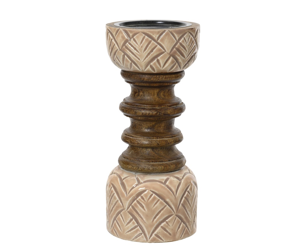 CANDELABRO MADERA MANGO Y ESMALTE - L8.50-W8.50-H20.00cm