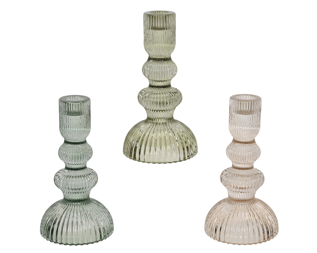 ***CANDLEHOLDER GLASS ASSORTED dia9.50-H17.50cm