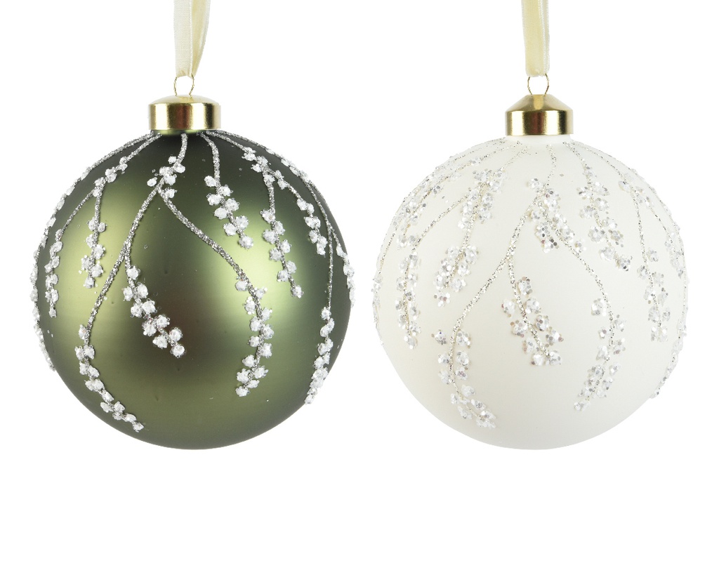 ***BAUBLES GLASS W BRANCHES- DOTS ASSORTED dia12.00cm