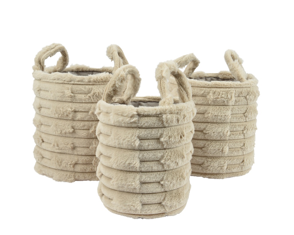 ***BASKET POLYESTER LIGHT BROWN dia30.00-H30.00cm  dia27.00-H28.00cm  dia20.00-H25.00cm