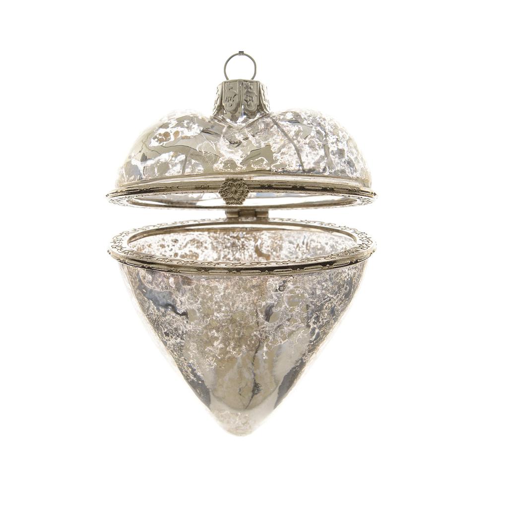 COEUR EN VERRE SUSP - 7X8CM - ARGENTÉ