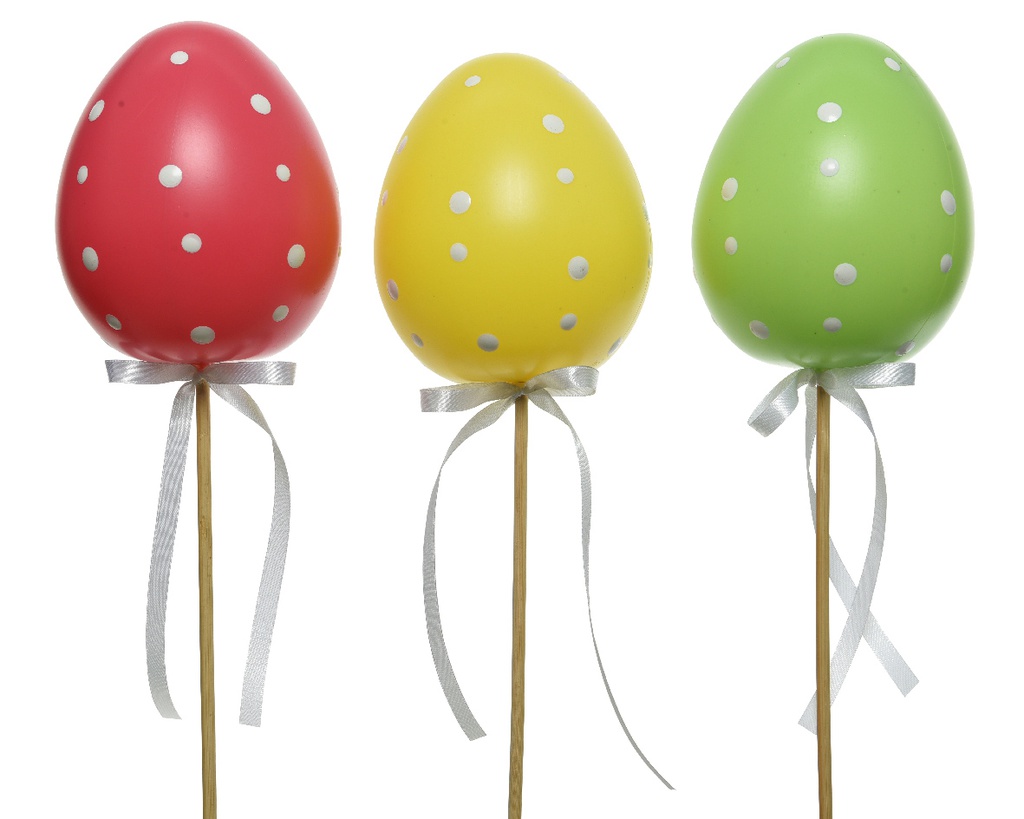 HUEVO EN PICK - 3 COLORES - PRECIO UD -dia12.00-H15.00cm