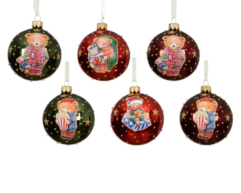 ***BAUBLE GLASS BEARS ASSORTED dia8.00cm