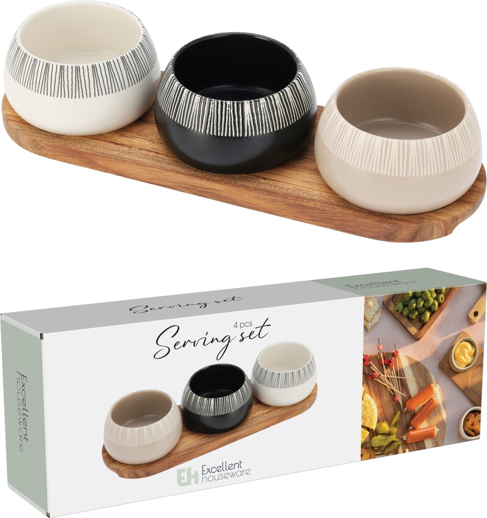 SET D'APERITIFS - 4 PIECES - CERAMIQUE ET BOIS 