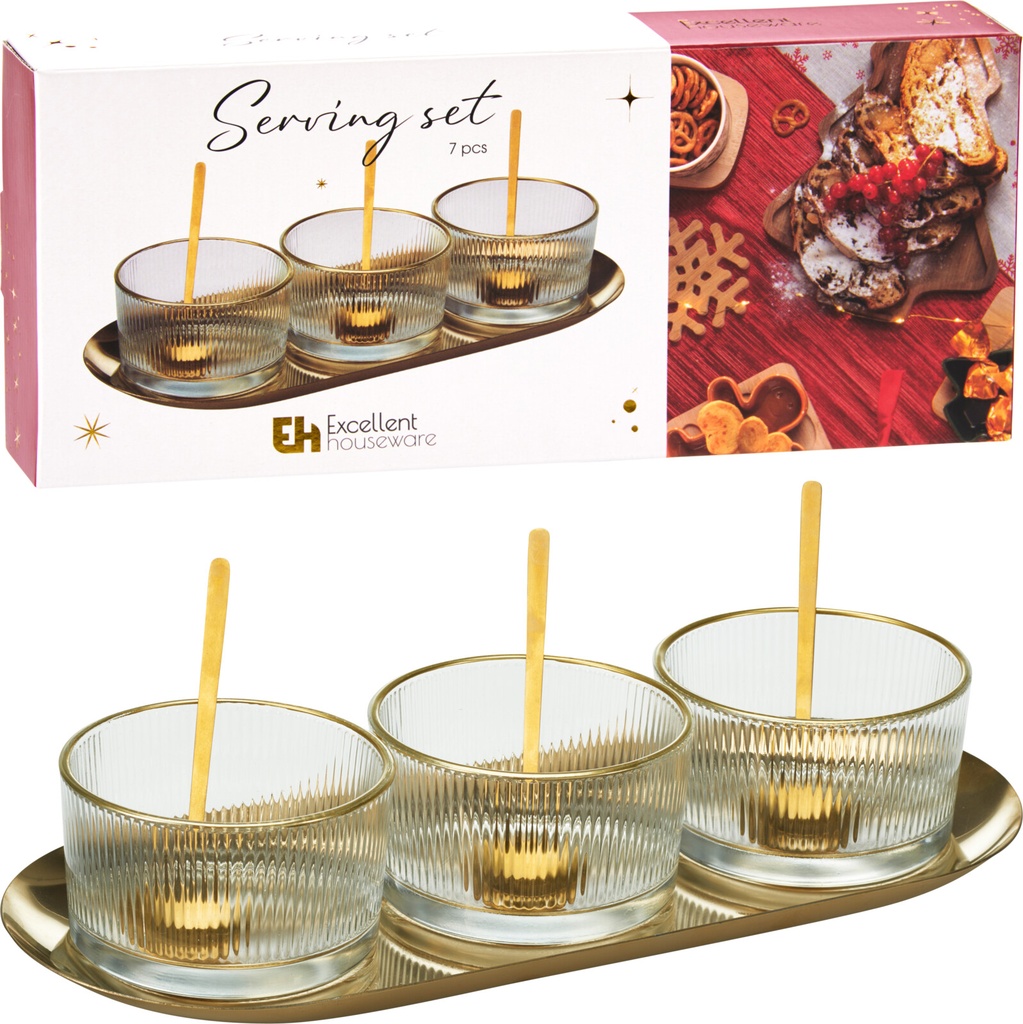 SET APERITIF - 7 PIECES - TRANSPARENT ET DORE