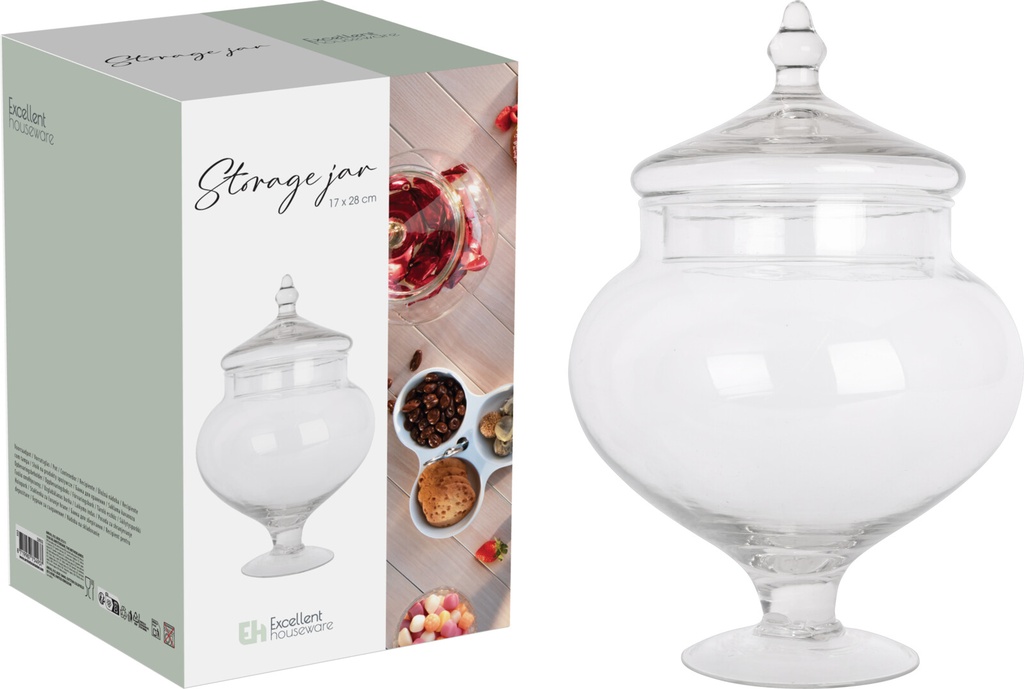 BOMBONERA CRISTAL SOBRE PIE - CON TAPA - 19cm x 19cm x 28,5cm