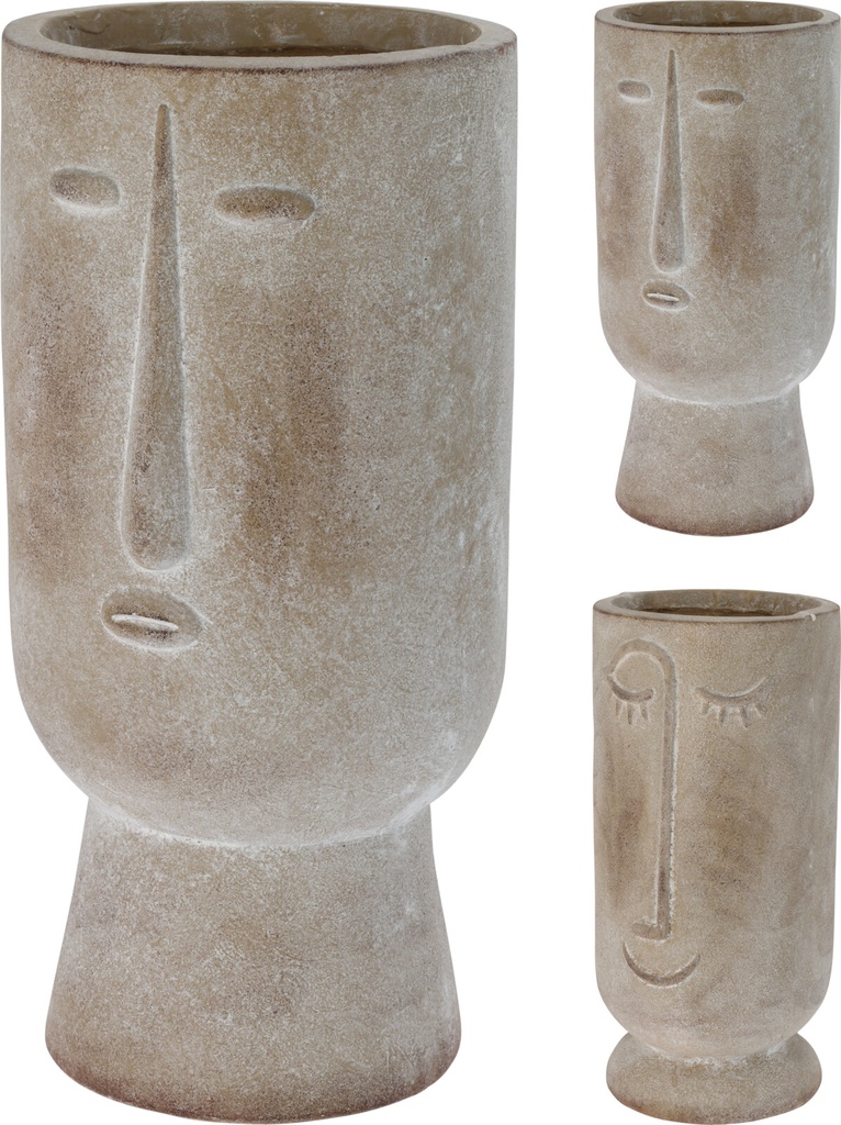 POT EN CERAMIQUE AVEC VISAGE - 21cm x 21cm x 45cm - 2 ASSORTIMENTS - PRIX UNITAIRE