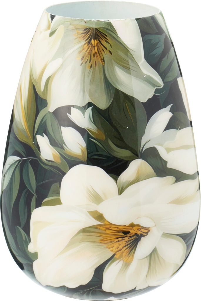 VASE EN METAL AVEC MOTIFS FLORAUX IMPRIMES - 20 CM