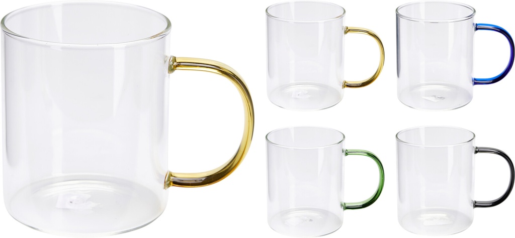 VERRE/TASSE A CAFE/THE AVEC ANSE COLOREE - 12cm x 7,7cm x 9,5cm