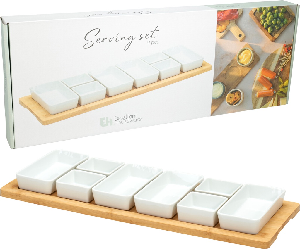 SET PARA SERVIR TAPAS - MADERA Y PORCELANA BLANCA
