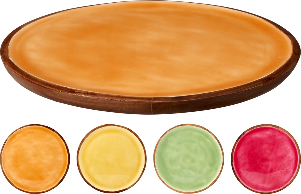 PLATEAU/PLAT EN BOIS DE MANGUIER - DIA 25 CM - 4 COULEURS - PRIX UNITAIRE