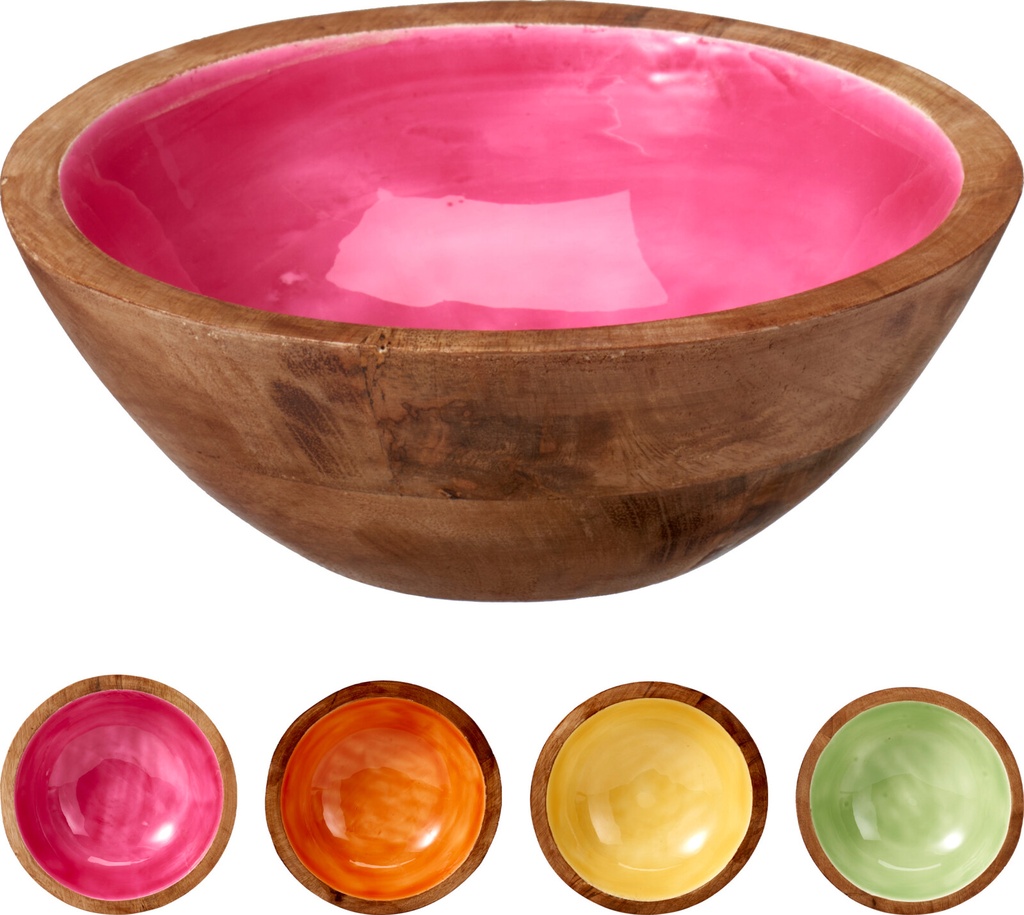 BOL POUR FRUITS ROND EN BOIS DE MANGUIER - 4 COULEURS - PRIX UNITAIRE