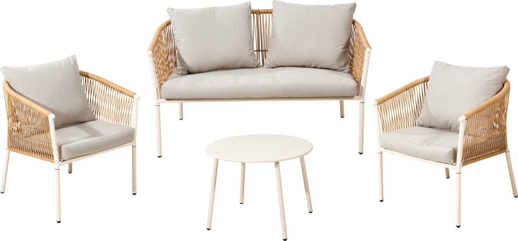 SET DE JARDIN - METAL Y WICKER PARA EXTERIOR  -  4 PIEZAS 