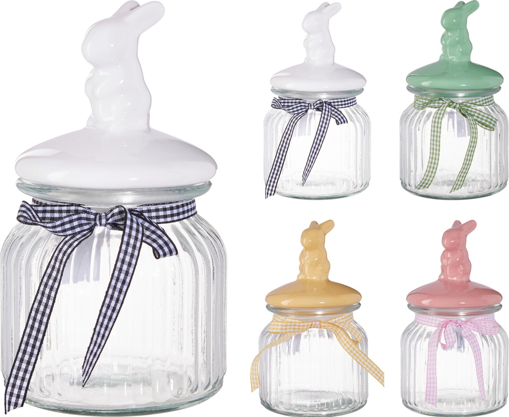 BOTE COCINA CON TAPA CON CONEJO - 650ML - 4 COLORES -PRECIO UD