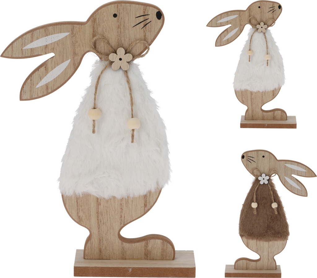 LAPIN EN BOIS AVEC PULL EN TISSU - 2 COULEURS - PRIX UNITAIRE 
