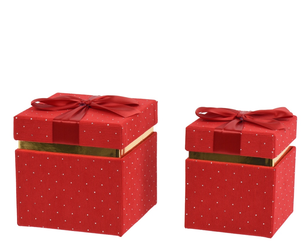 CAJAS DE REGALO - SET DE 2 - RED L15.50-W15.50-H15.50cm  / L12.50-W12.50-H14.50cm