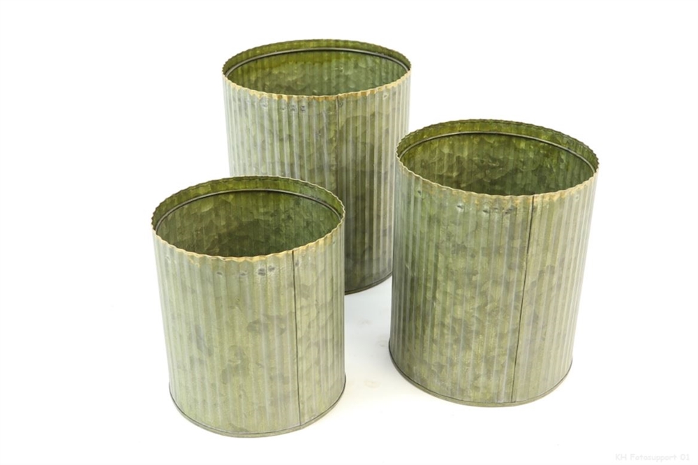 MACETA TIPO ZINC- ONDULADO- BRONCE -SET DE 3