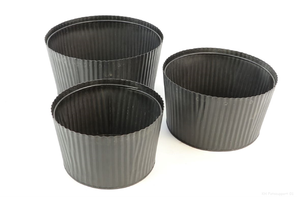 MACETA PLOMO ONDUL NEGRO S/3