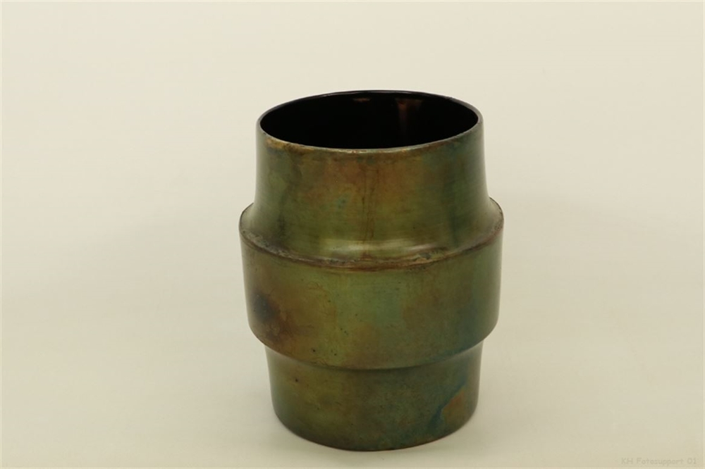 JARRON TIPO MORTERO -VERDE/COBRIZO-DIAM 13XALT17CM