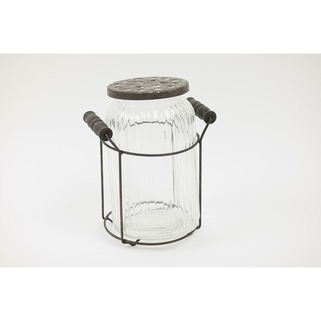 JARRON CRISTAL Y METAL TIPO TARRO-TRANSPARENTE-