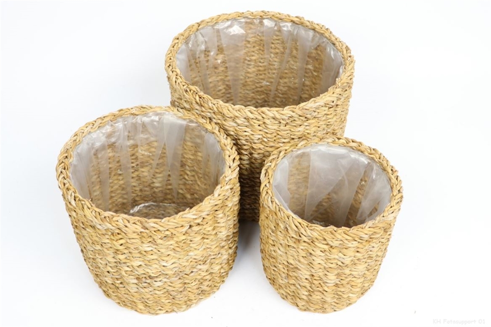 CESTAS ESPARTO NATURAL-FORRADAS- SET DE 3. 16.20 Y 25CM DIAM