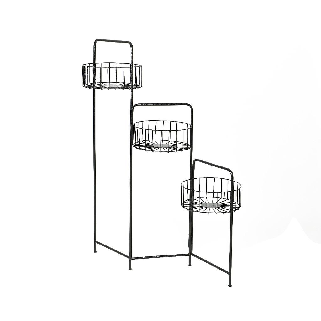 ESTANTERIA METAL CON 3 CESTAS - 36X33X130CM NEGRO