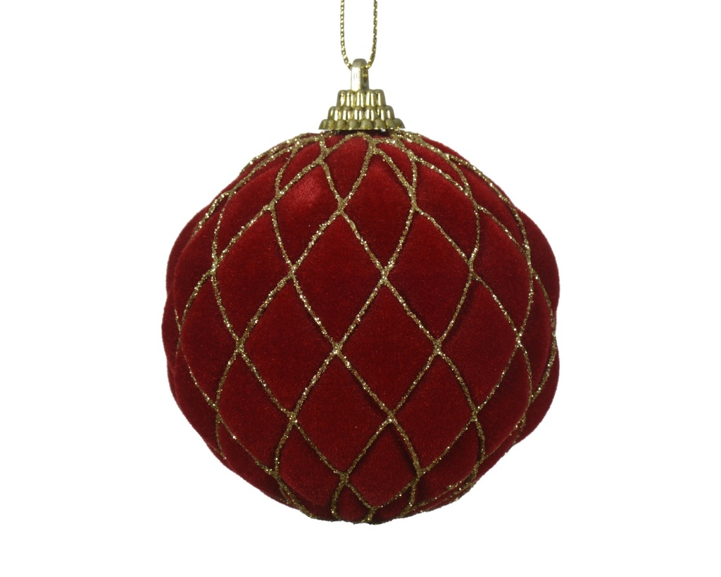 ***BAUBLE PLASTIC WITH GOLD GLITTERS AND CHECK CHRISTMAS RED/GOLD dia8.00cm