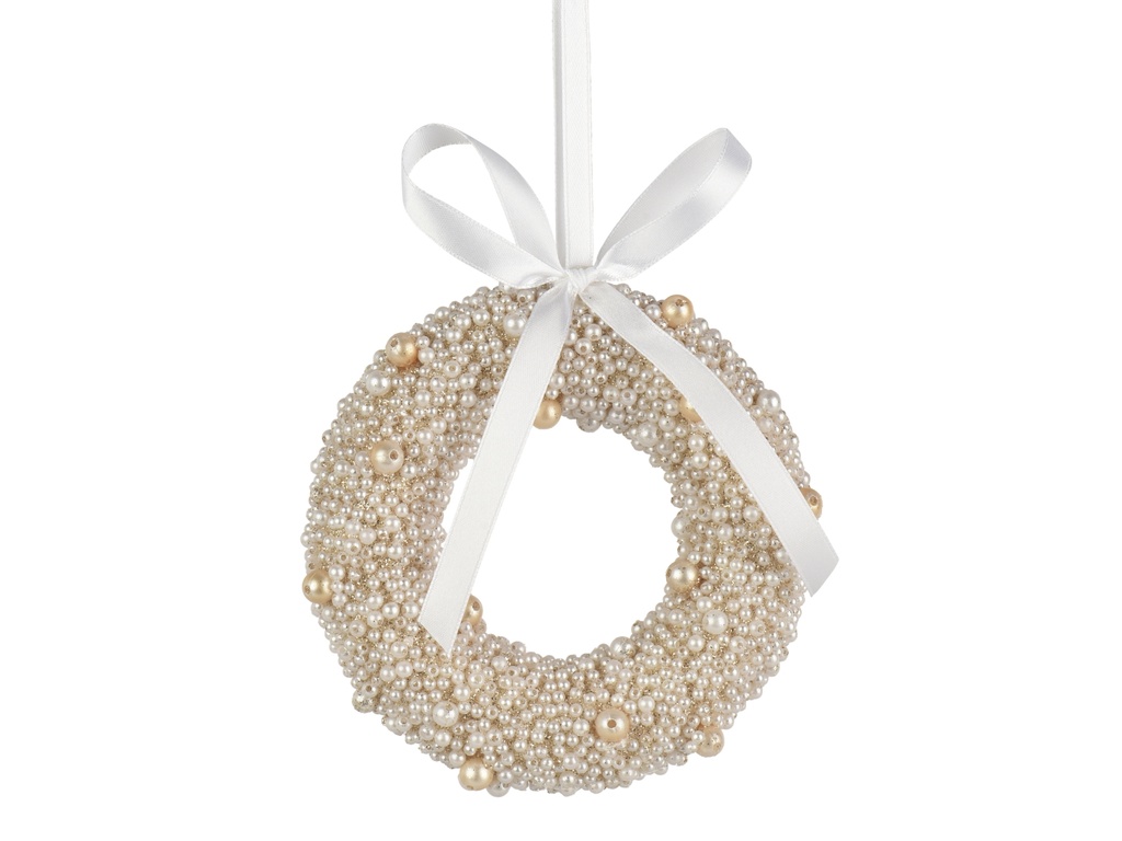 ***WREATH POLYSTYRENE BOW- PEARL- BEADS PEARL/GOLD L11.80-W1.80-H11.80cm