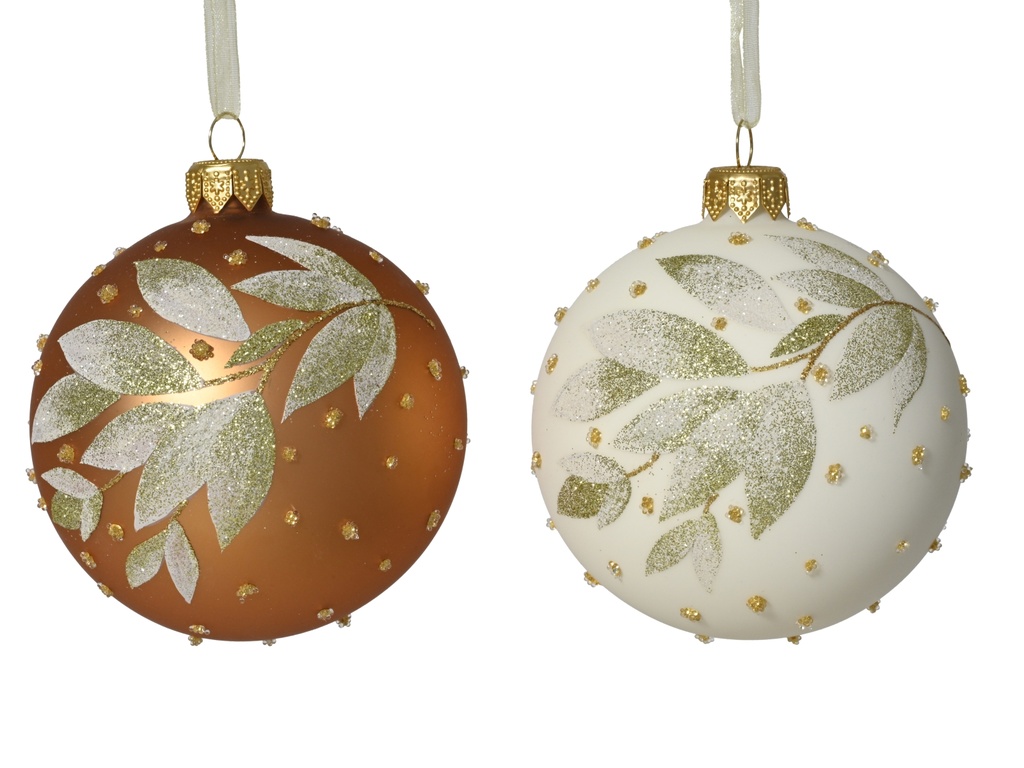 ***BAUBLE GLASS BRANCH WITH LEAVES ASSORTED dia8.00cm