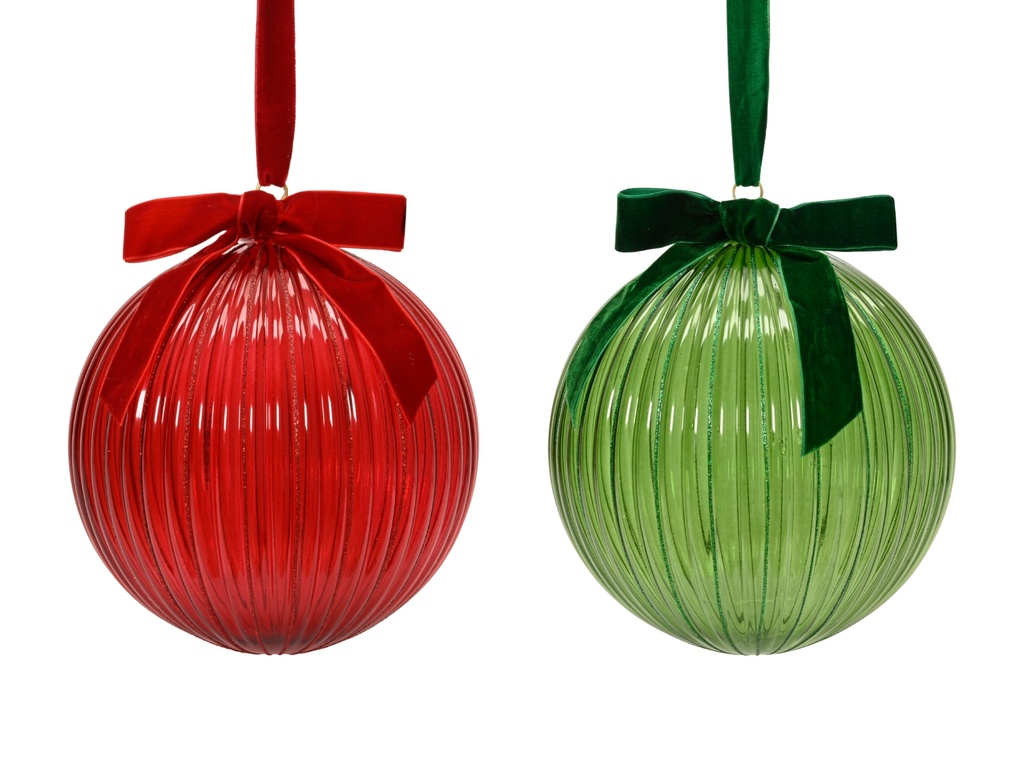 ***BAUBLES GLASS WITH GLITTER RIBS- BOW ASSORTED dia19.00cm