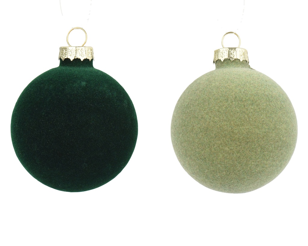 BOULE DE NOEL - CRISTAL FLOQUE - 2 NUANCES DE VERT - PRIX UNITAIRE - dia. 15,00 cm