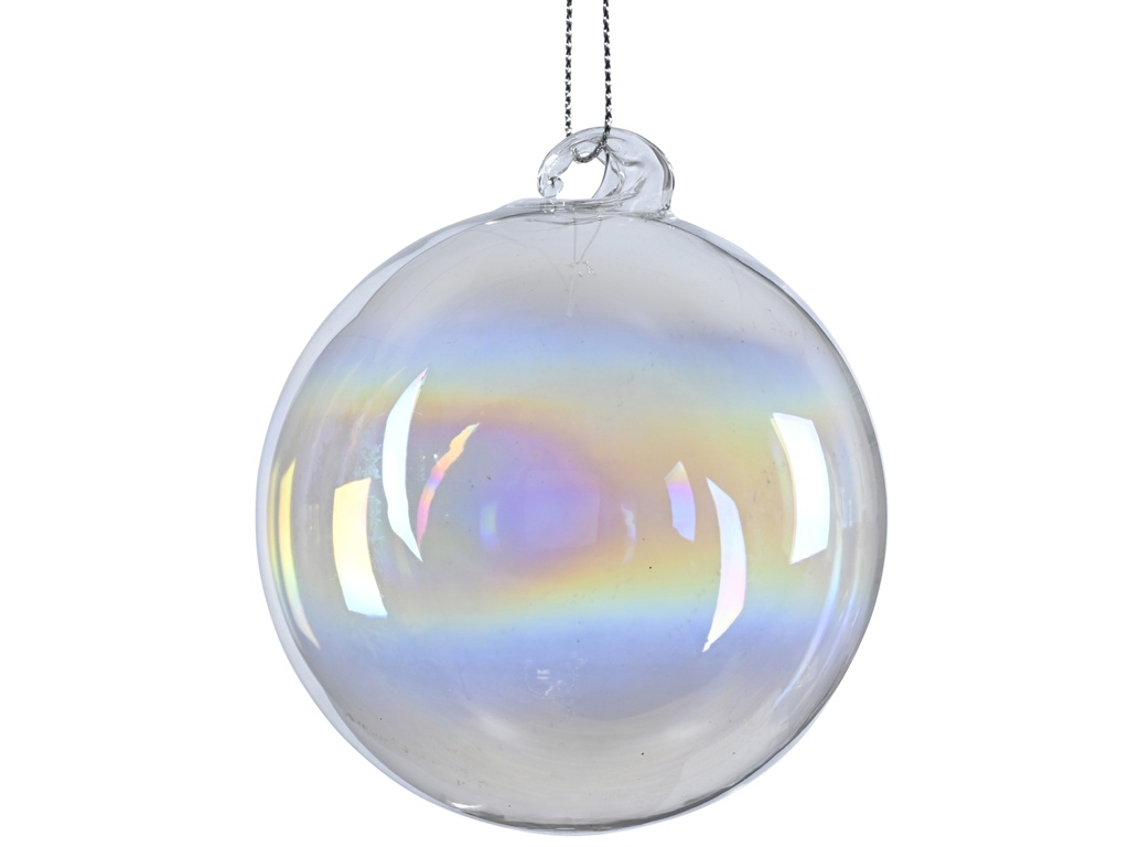 ***BAUBLE GLASS W SWIRL TRANSPARENT/IRIS dia10.00cm