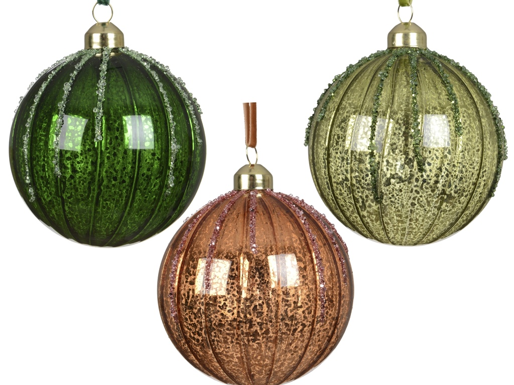 ***BAUBLES GLASS WITH GLITTER LINES ASSORTED dia10.00cm