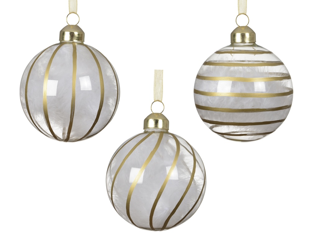 ***BAUBLES GLASS WITH FEATHER INSDIE TRANSPARENT/COLOUR(S) dia8.00cm