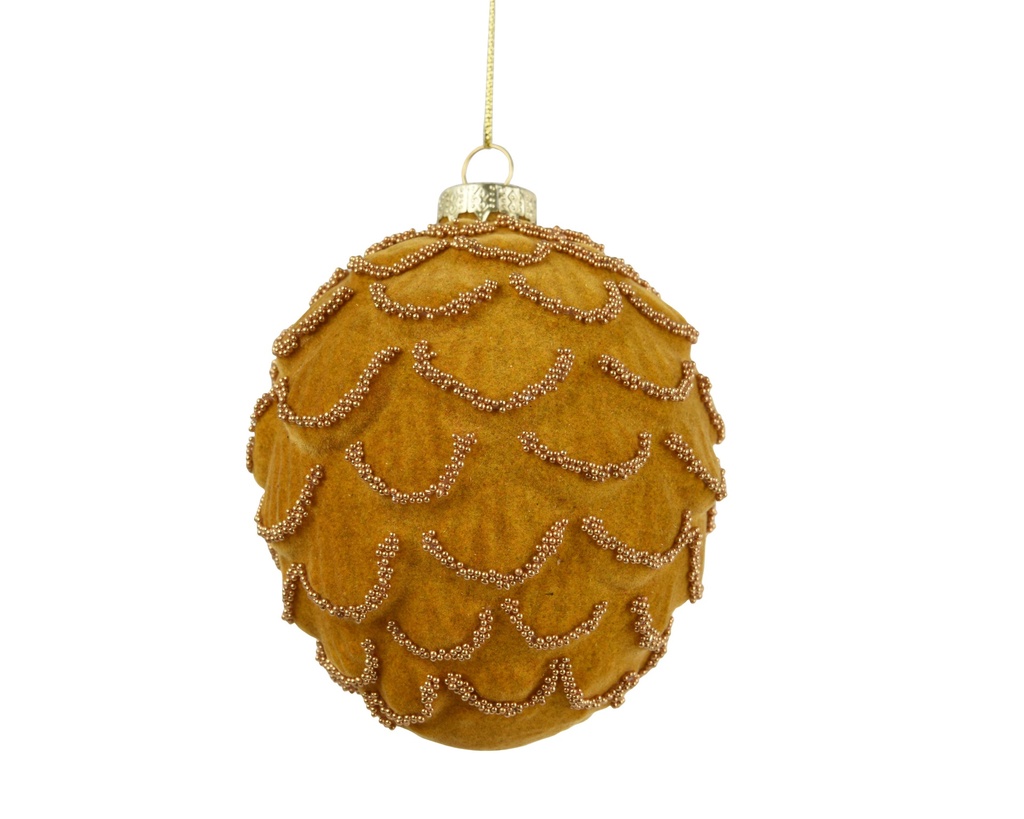 ***PINECONE GLASS WITH BEAD CHAINS YELLOW dia9.00-H11.00cm