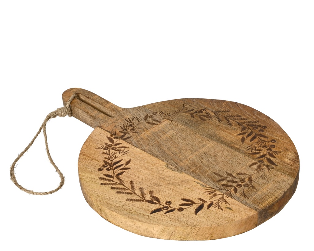 PLANCHE A DECOUPER EN BOIS AVEC POIGNEE NATURELLE ET MOTIF GRAVE- 32,00 cm Lx 23,00 cm l x 2,50 cm H