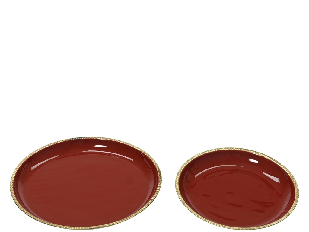 ***PLATE ALUMINIUM CHRISTMAS RED/GOLD dia26.00-H2.00cm  / dia20.00-H2.00cm