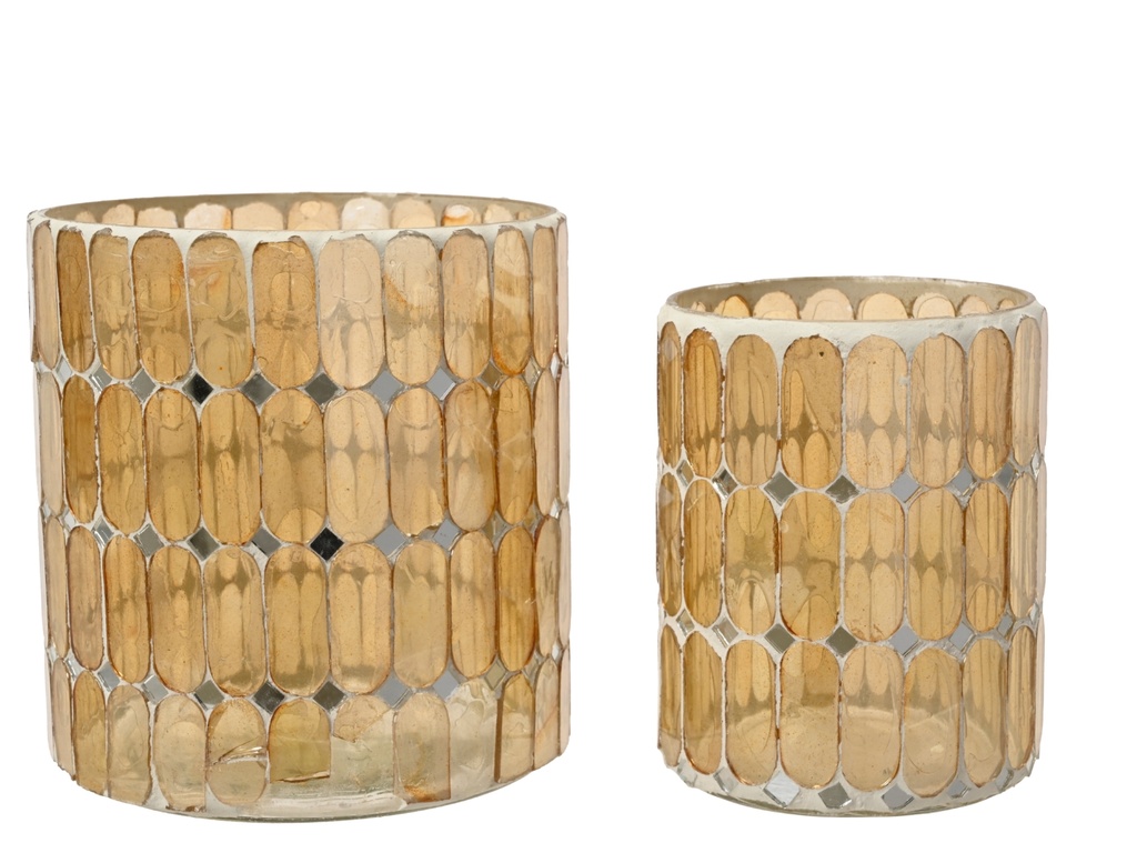 PORTAVELAS COLOR AMBAR - SET DE DOS - HECHO A MANO -  dia11.50-H12.00cm  / dia8.00-H10.00cm