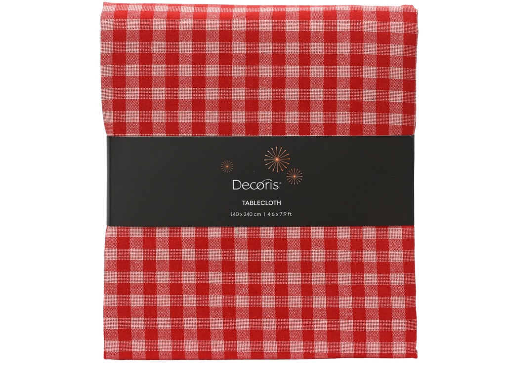 MANTEL ALGODON CUADROS - ROJO/BLANCO - L240.00-W140.00-H0.10cm