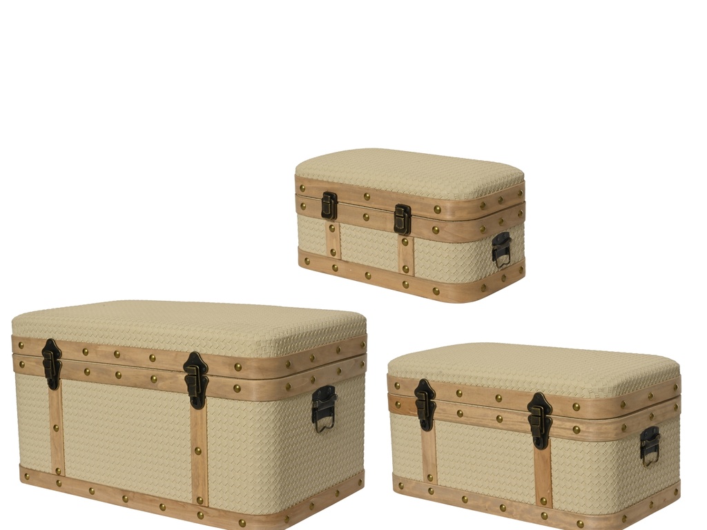 BAULES MDF - CREAM - SET DE 3 UNIDADES - L36.00-W59.00-H33.00cm  / L28.00-W49.00-H25.00cm  / L22.00-W39.00-H19.00cm