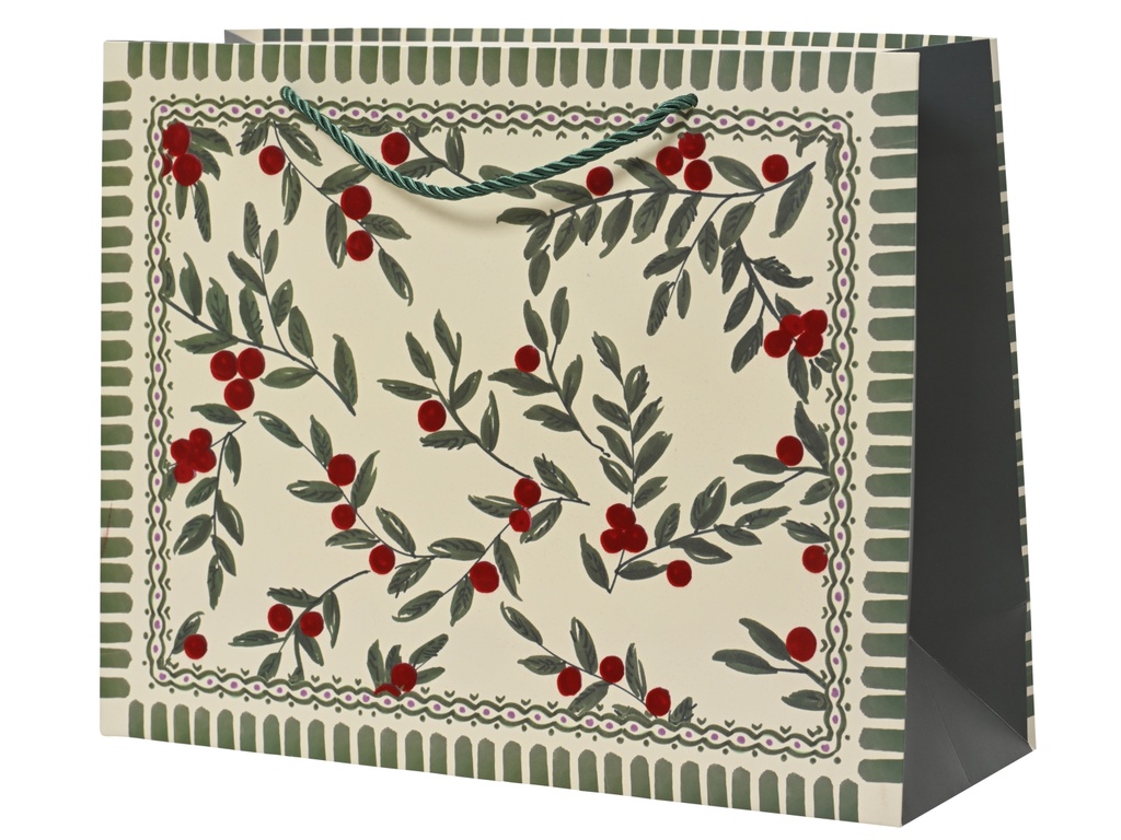 ***GIFTBAG PAPER BERRIES GREEN/COLOUR(S) L21.00-W8.00-H18.00cm