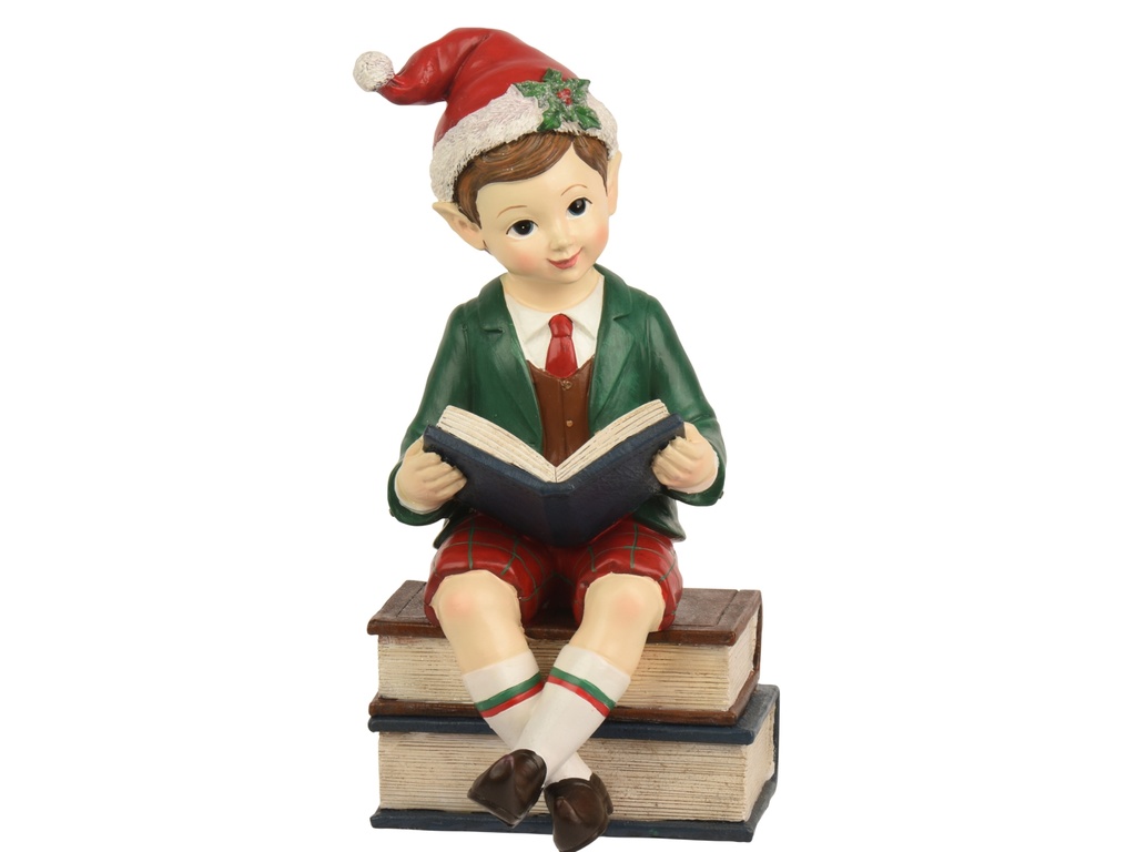 ELFO SENTADO EN LIBRO - RESINA - L22.00-W23.50-H41.00cm