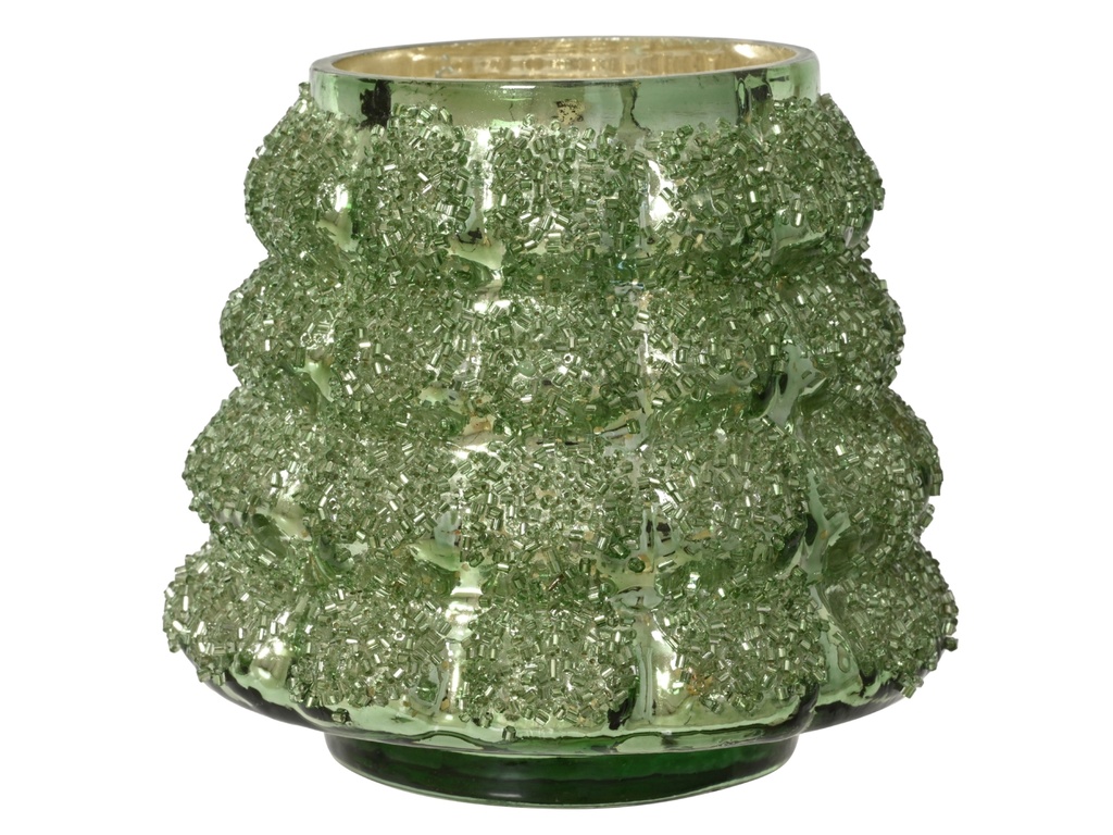 BOUGEOIR EN VERRE VERT - dia10.50-H9.50cm