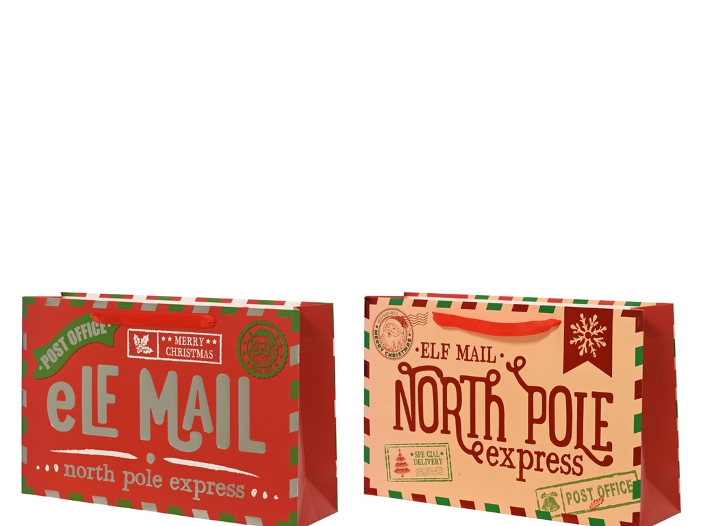 ***GIFTBAG PAPER ELF MAIL ASSORTED L38.00-W10.00-H24.00cm