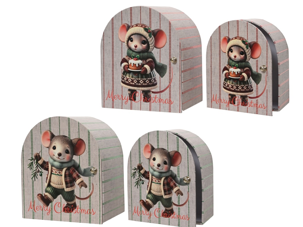 ***GIFTBOX CARDBOARD MICE ASSORTED L14.00-W8.00-H12.00cm  / L12.00-W6.00-H10.00cm