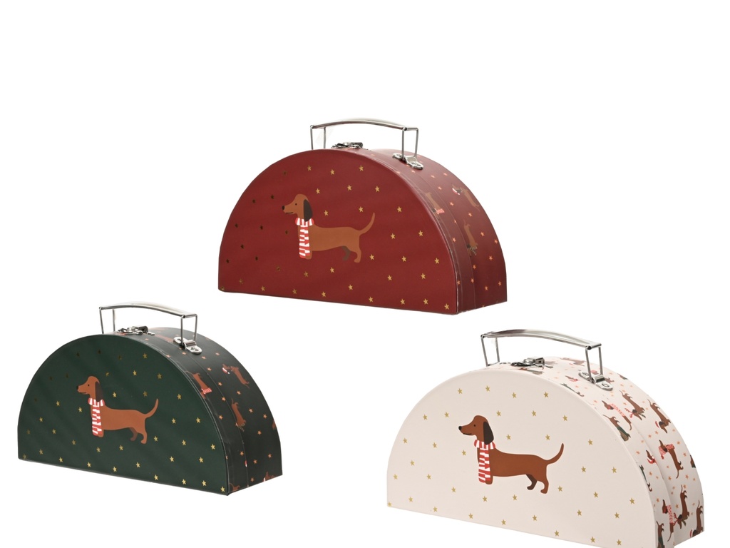BOITE EN CARTON POUR EMBALLAGE / RANGEMENT - MOTIF CHIOTS - 3 COULEURS - PRIX UNITAIRE - L 24.50 x l 7.50 x H 12.00 cm