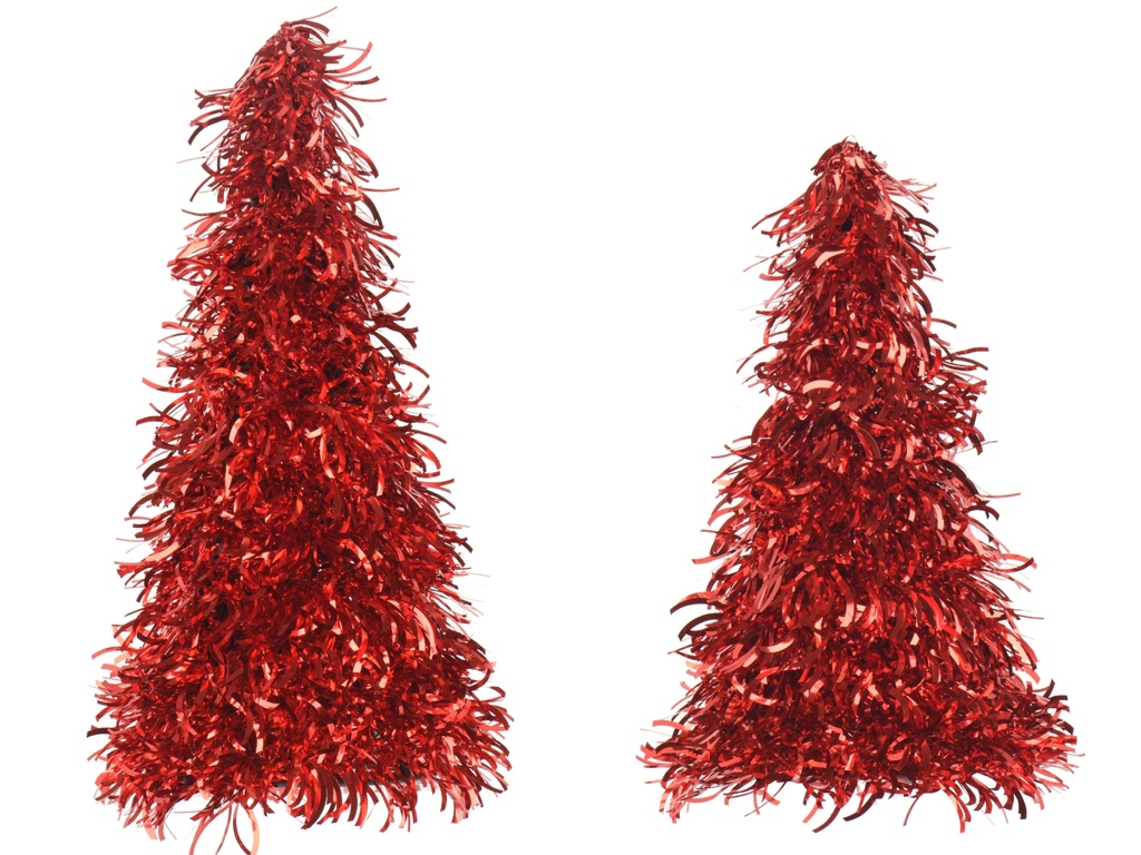 PETIT ARBRE - TINSEL - ROUGE - LOT DE DEUX - L11.00-W11.00-H30.00cm  / L11.00-W11.00-H25.00cm