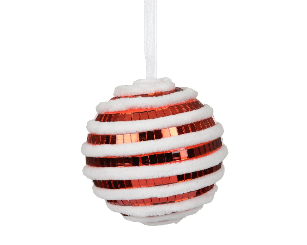 ***BAUBLE FOAM RED MIRROR RED/WHITE dia10.00cm